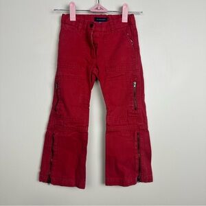 Burberry Red Textured Wide Leg Zipper Pants Size 4